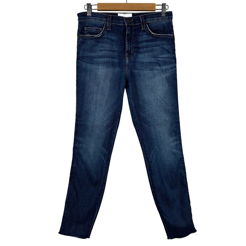 Current/Elliott Highwaist Stiletto Townie Jeans Velvet Stripe Raw Hem Blue 28